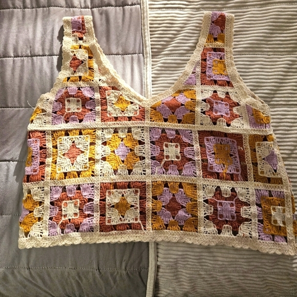 Rebellion Tops - Rebellion Colorful Crochet Patchwork Women's Top Size Large